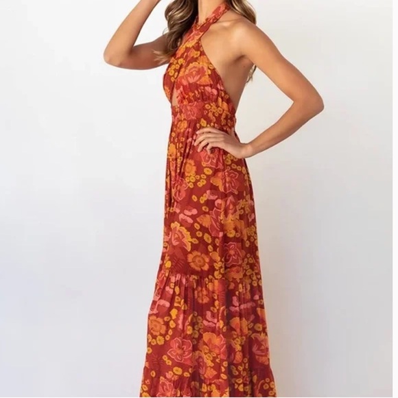 ZESICA Crossover Halter Neck Sleeveless Cut Out Backless Orangerust Floral Maxi - Picture 8 of 9